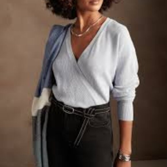 Banana Republic Sweaters - NWT Banana Republic Forever Wrap Sweater Comfy Light Blue Knit Women's